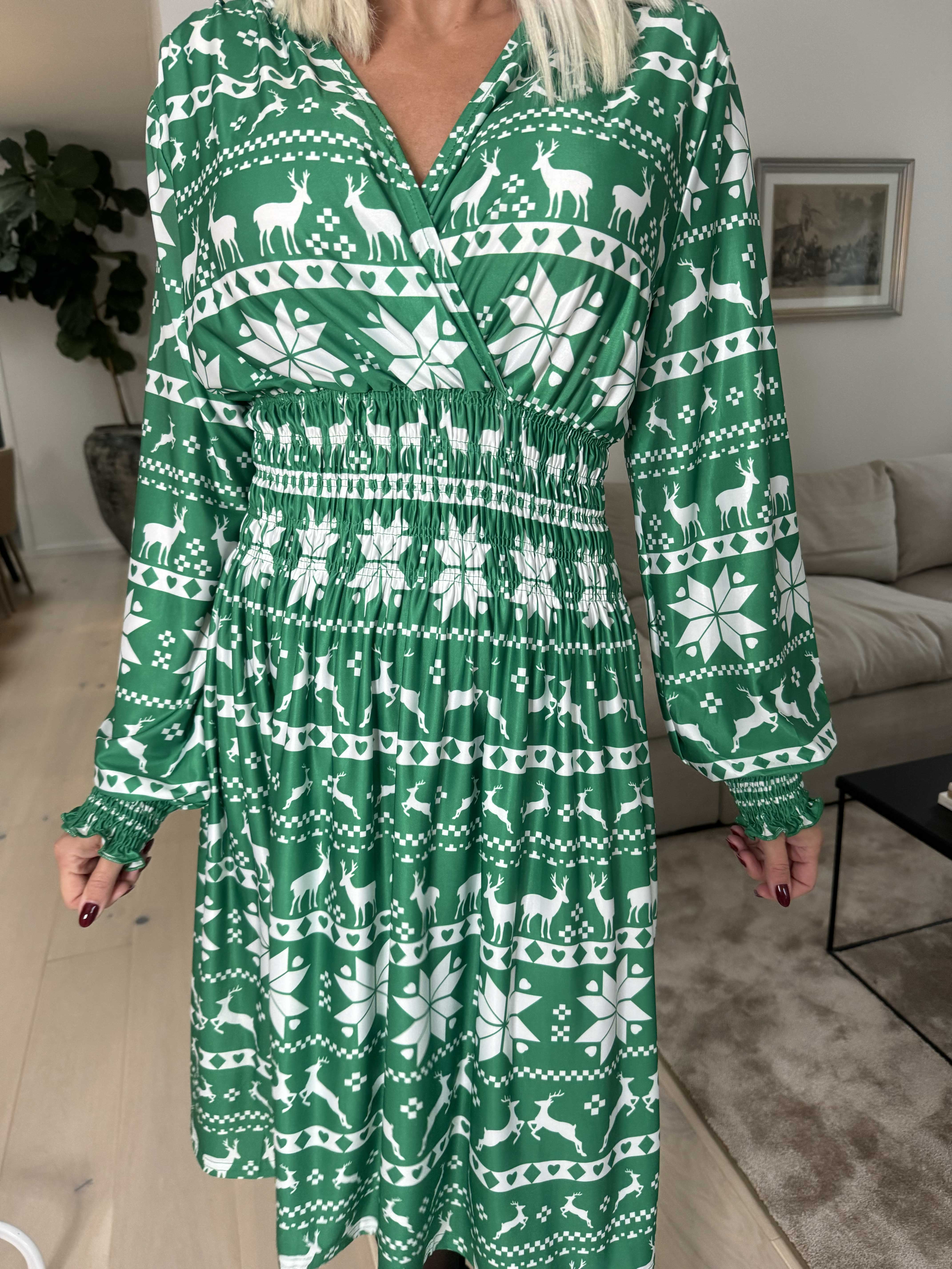 Pams Snow Short L/S - Elastisk kjole med juleprint